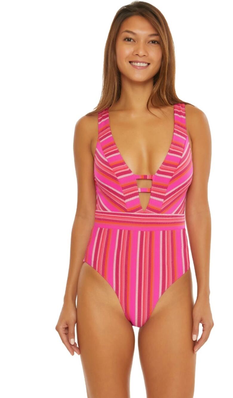 TRINA TURK Marai Striped Plunge One-Piece Swimsuit Size 12